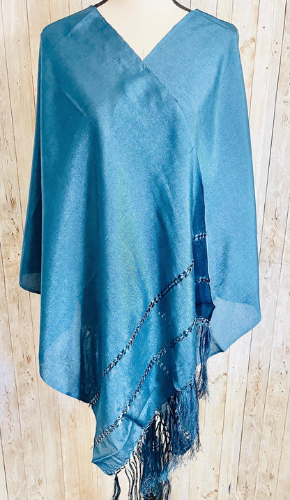 Mexican Shawl Silk Wrap Blue -  Reboso