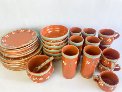 Michoacan Red Clay Pottery Dinnerware Set 45 Pc Clay Bowls Mexican Red Clay Vajilla de Barro