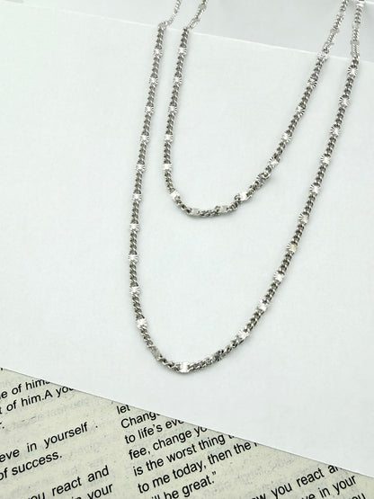 Sterling Silver 925 Diamond-Cut Chain Necklace- Cadena