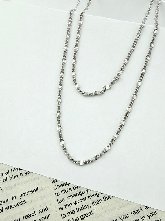 Sterling Silver 925 Diamond-Cut Chain Necklace- Cadena