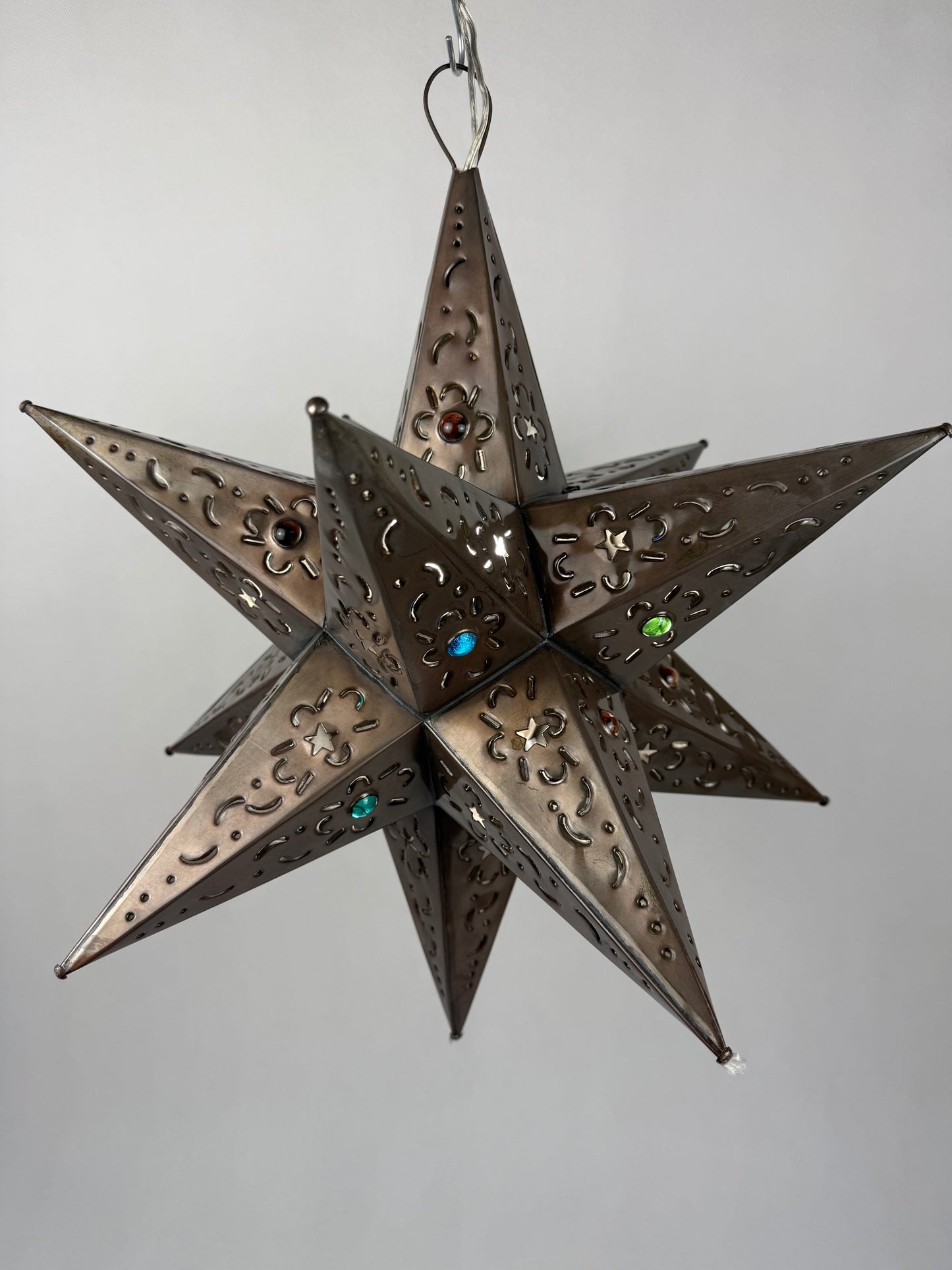 Mexican Tin Star With Color Marbles Moravian Star Tin Punched Star Hanging Star Light