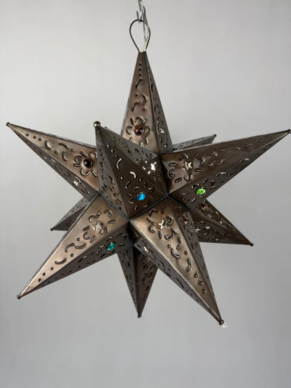 Mexican Tin Star With Color Marbles Moravian Star Tin Punched Star Hanging Star Light