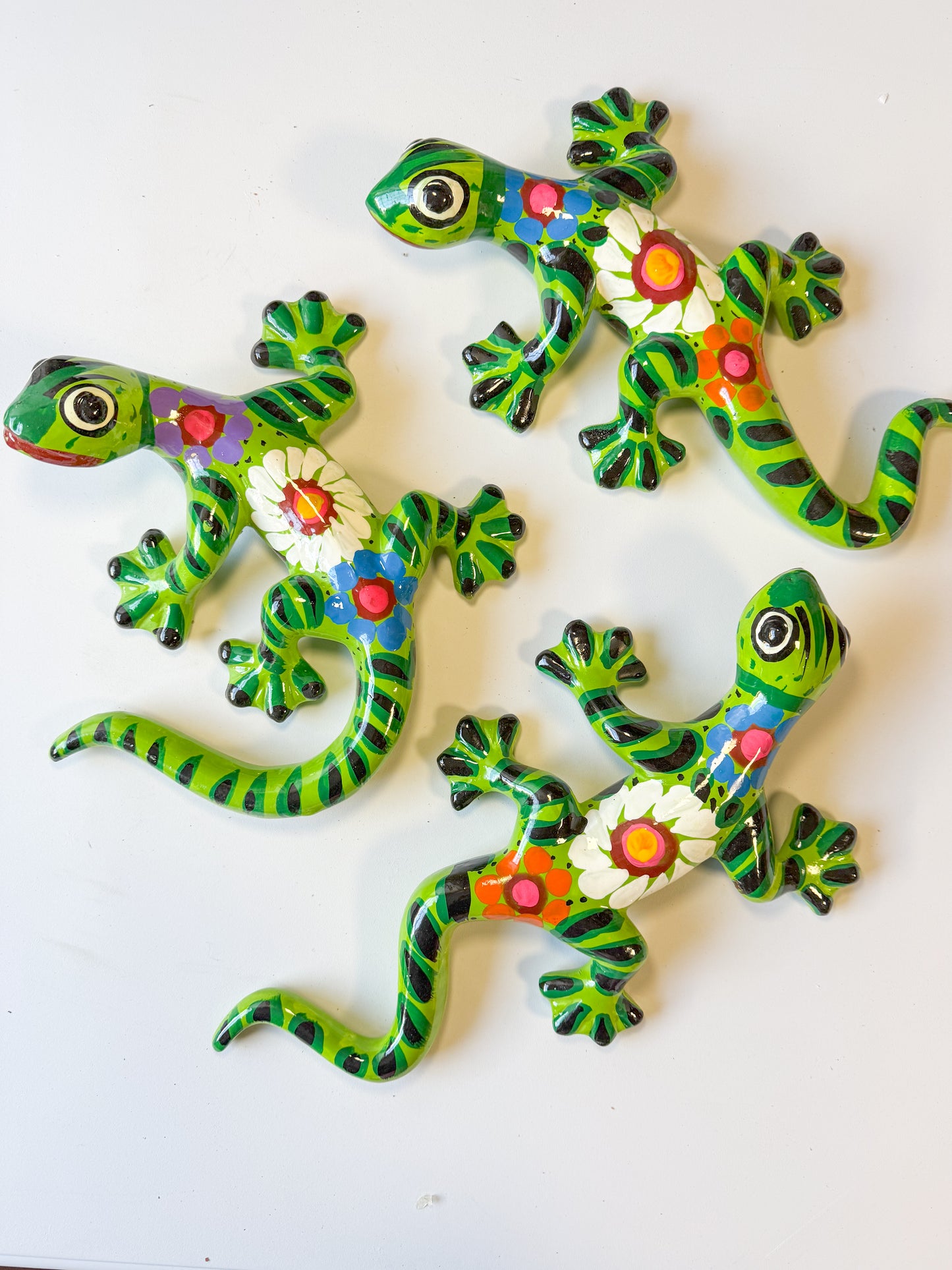 Guerrero Pottery Mexican Wall Hangings 3 Pc Gecko Wall Decor Gecko Animal Gecko Lagartija Juego de Lagartijas