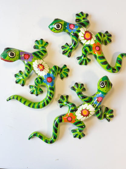 Guerrero Pottery Mexican Wall Hangings 3 Pc Gecko Wall Decor Gecko Animal Gecko Lagartija Juego de Lagartijas