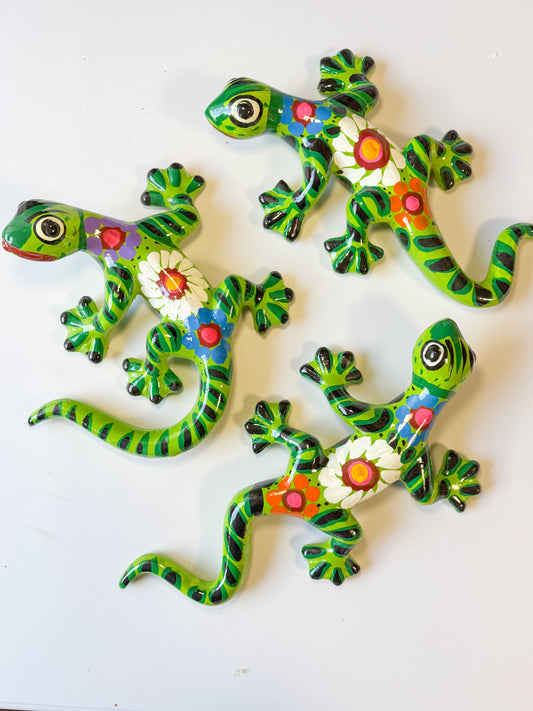 Guerrero Pottery Mexican Wall Hangings 3 Pc Gecko Wall Decor Gecko Animal Gecko Lagartija Juego de Lagartijas