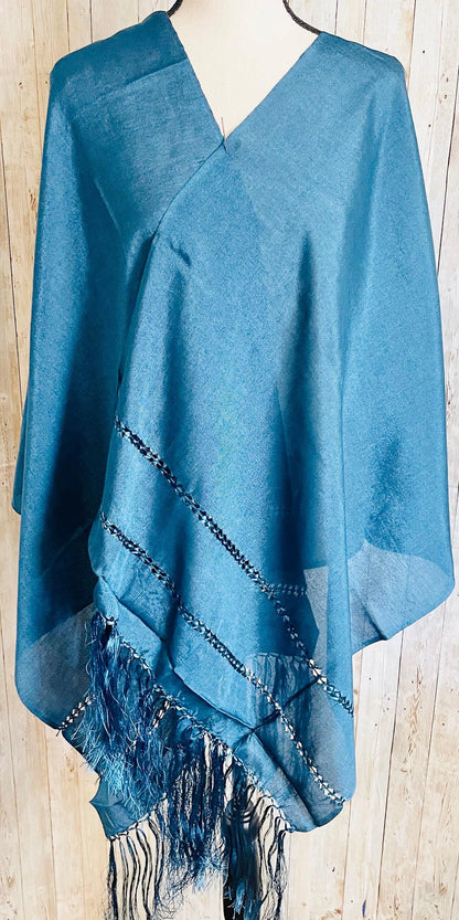 Mexican Shawl Silk Wrap Blue -  Reboso