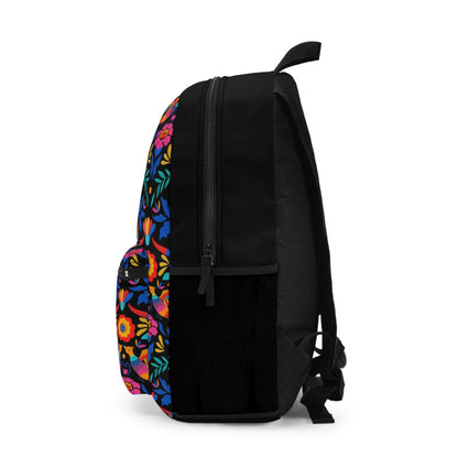 Mexican Backpack. Otomi Mexican Black and colorful back pack with Mexican art bag. Casual backpack for work, adventure or school.
