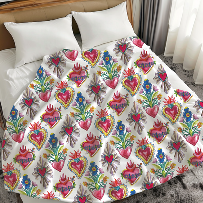Sacred Hearts Printed Throw Blanket -  Cobija Corazones