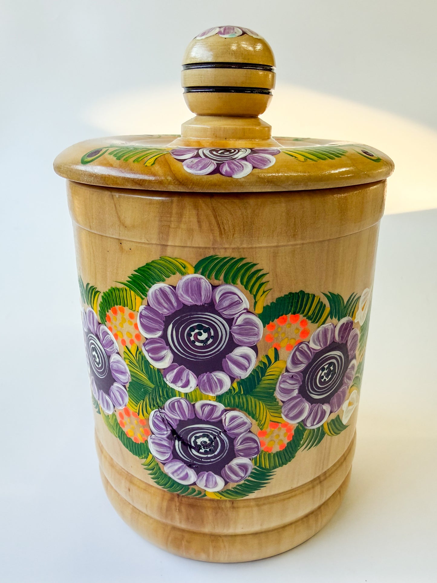 Mexican Hand Painted Wood Canister - Azucarera Parota