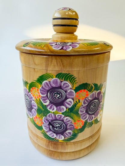 Mexican Hand Painted Wood Canister - Azucarera Parota