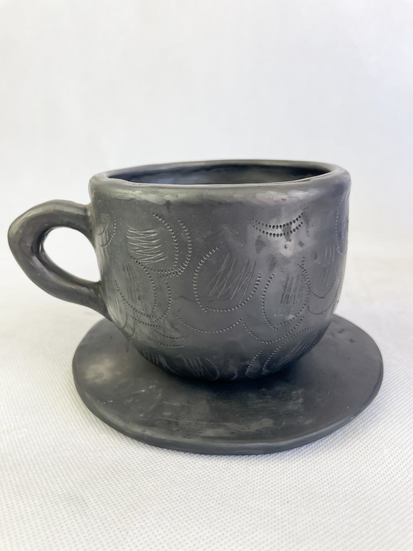 Oaxaca Black Clay Mugs With Plate Taza Con Plato Barro Negro Black Pottery