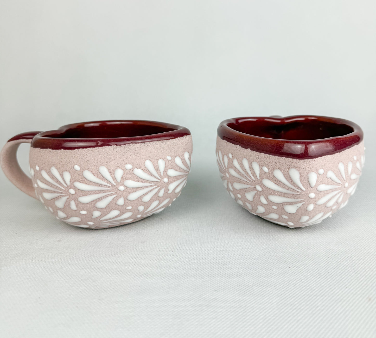 Heart Shaped Talavera Coffee Mug Set of 2 Taza Corazon Barro Taza