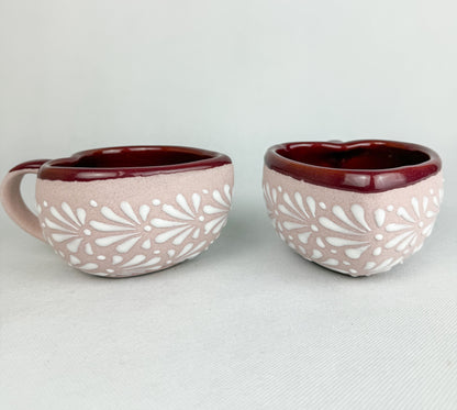 Heart Shaped Talavera Coffee Mug Set of 2 Taza Corazon Barro Taza