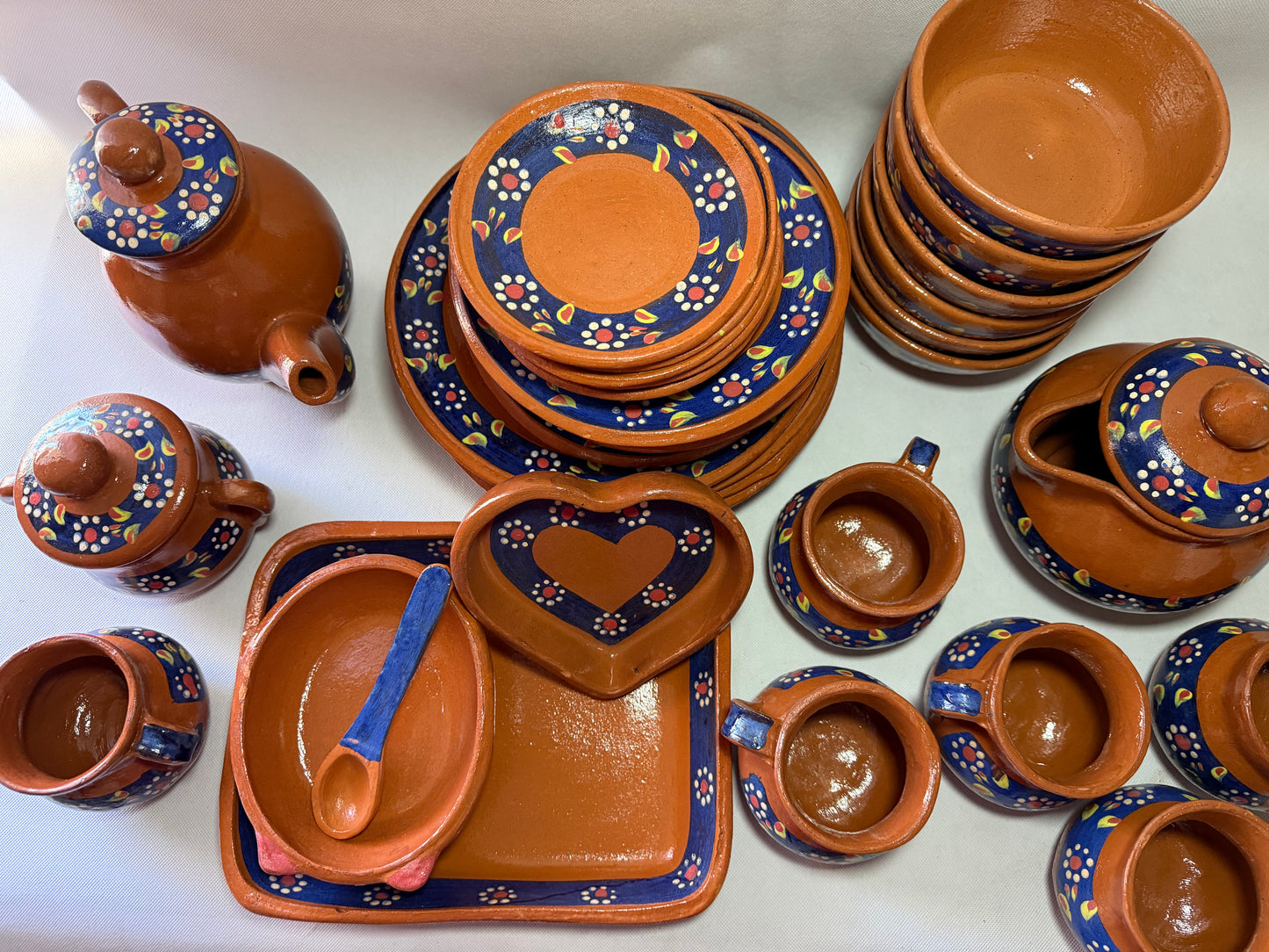 Michoacan Red Clay Pottery Dinnerware Set 36 Pc Clay Bowls Mexican Red Clay Vajilla de Barro