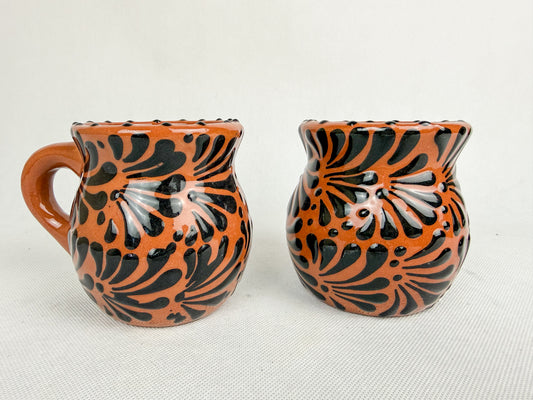 Mexican Talavera Style Mug Set Brown- Jarritos Tazas Engobe Cafe