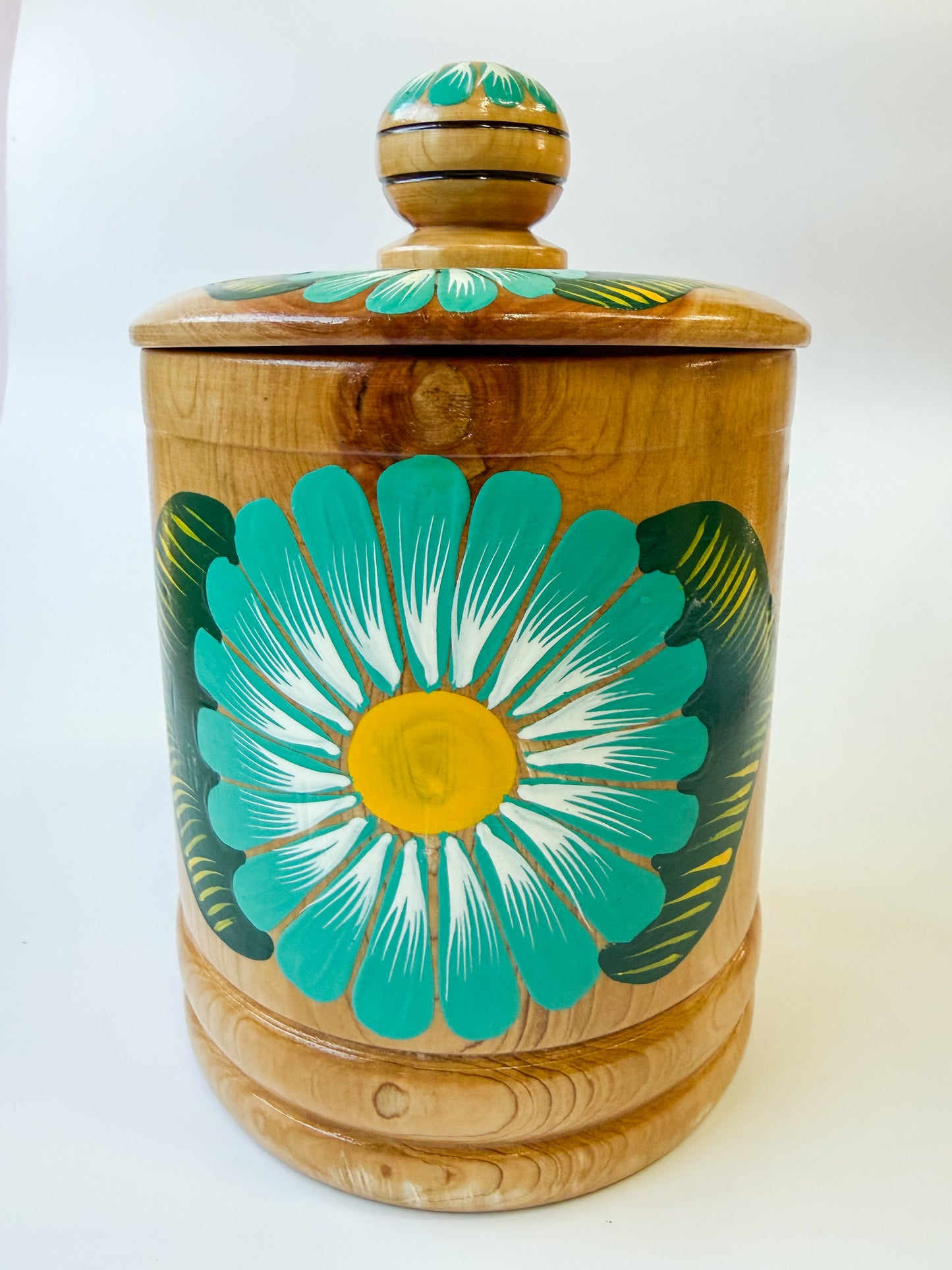 Mexican Hand Painted Wood Canister - Azucarera Parota
