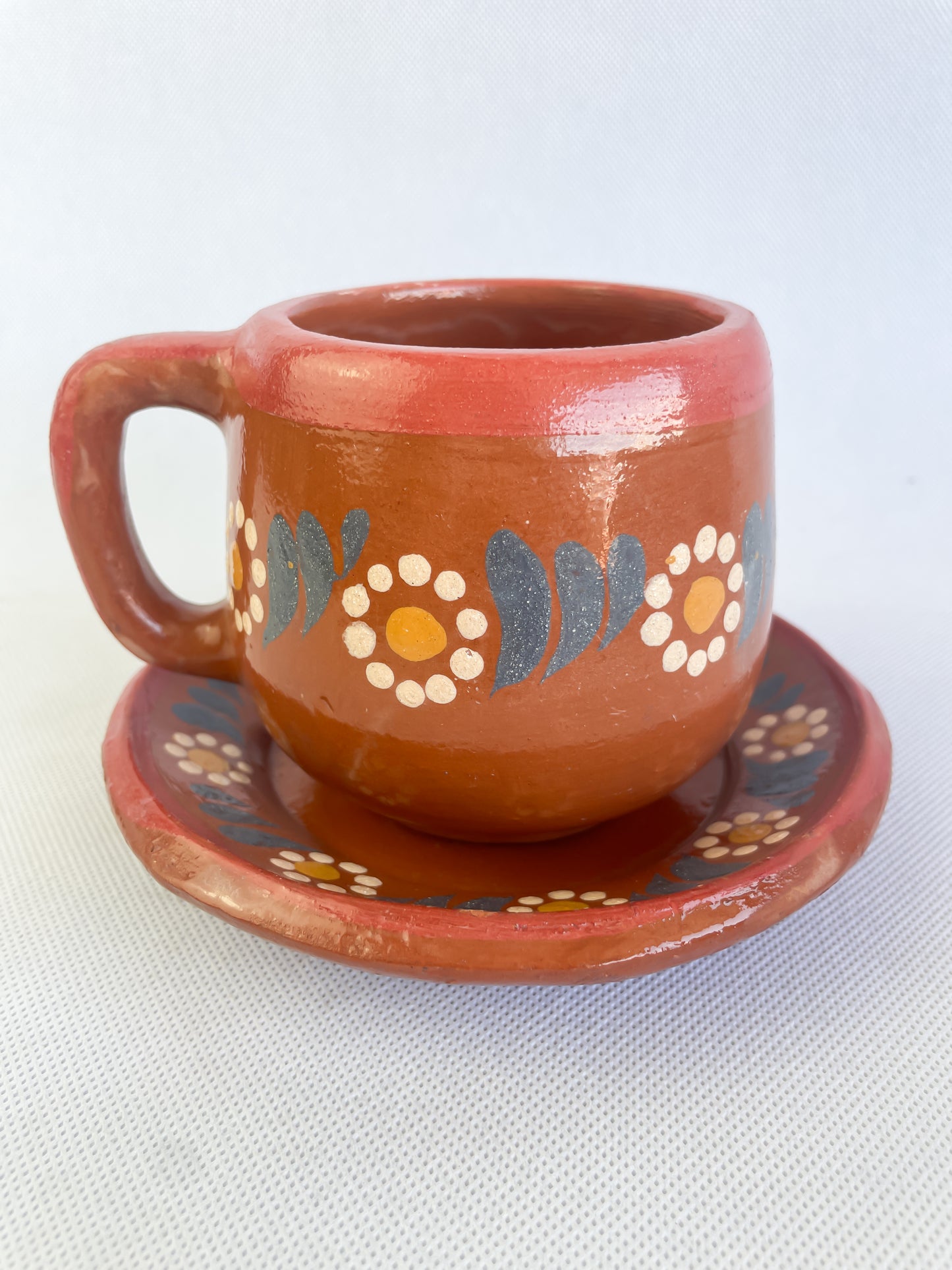 Michoacan Mexican Clay Mug and Plate Set Lead Free Clay Mug Taza