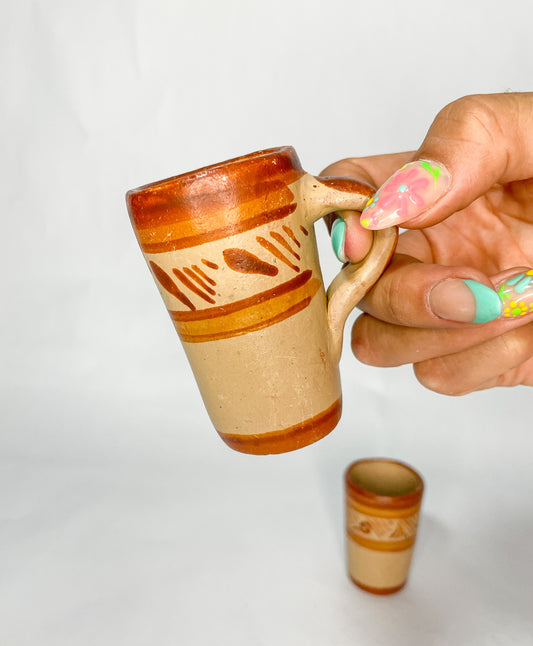 Jalisco Terracotta Tequileros Set of 2 Mexican Clay Cups Tazitas De Barro Jarritos De Barro Creamer Cups