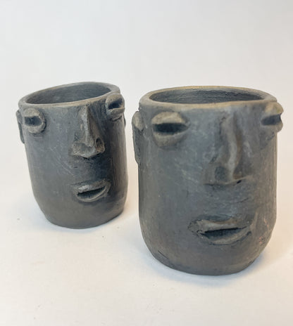 Oaxaca Face Tequileros Set of 2 Vasos de Cara Mexican Clay Cups Oaxaca Clay Pottery Mezcaleros