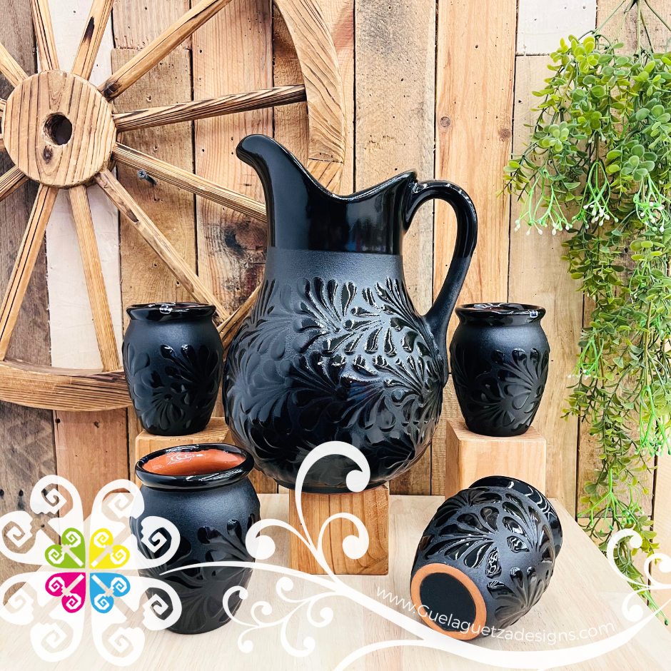 Black Espiga Pato Pitcher Set - 4 Cantaritos