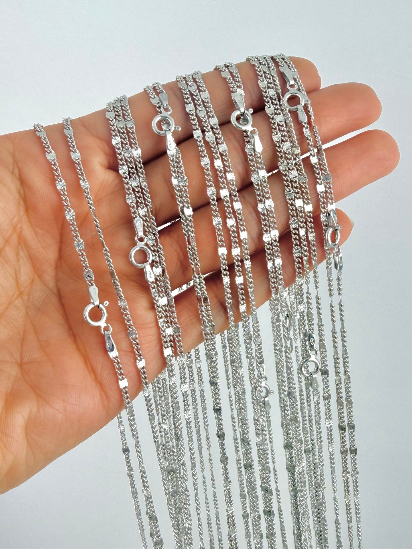 Sterling Silver 925 Diamond-Cut Chain Necklace- Cadena