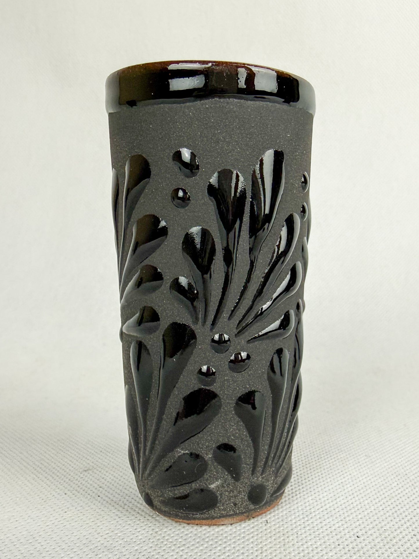 Talavera Style Black Tequila Shot Glass 4Pc - Set Tequileros