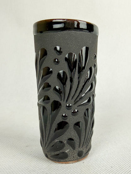 Talavera Style Black Tequila Shot Glass 4Pc - Set Tequileros