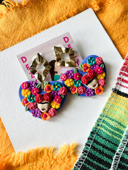 Mexican Clay Earrings La Frida - Aretes Frida