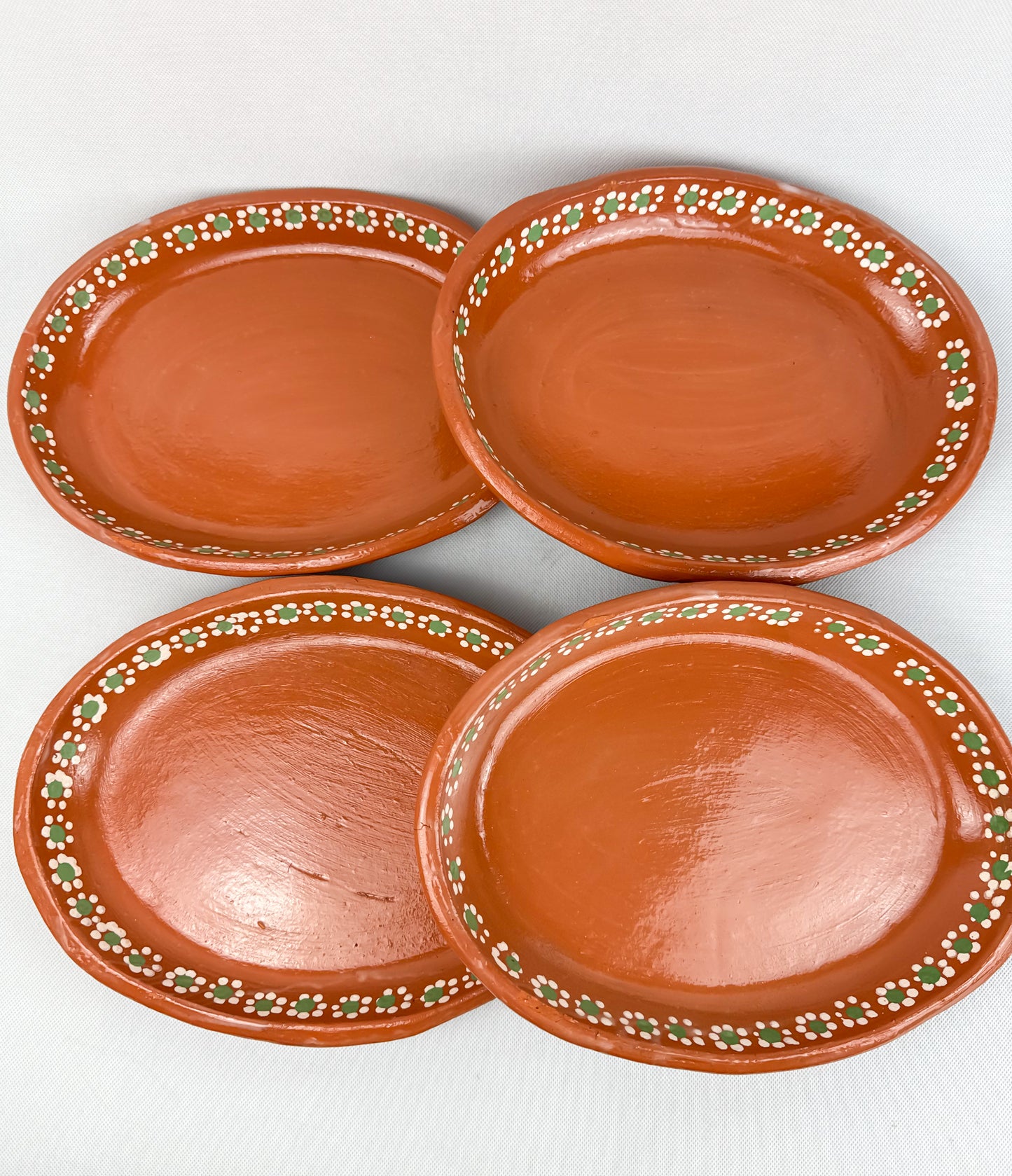 Mexican Clay Plates Oval Plates 11 Inches 4pc Set Platos de Barro Ovalados