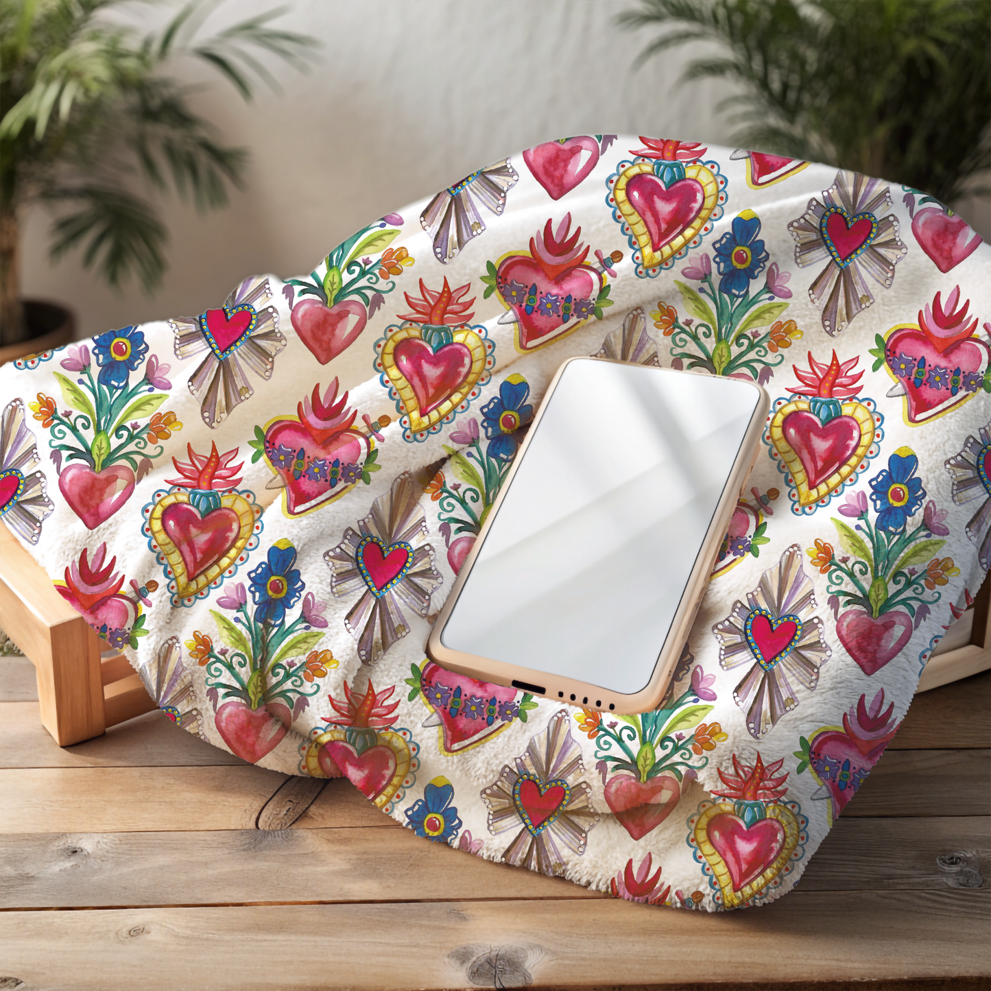 Sacred Hearts Printed Throw Blanket -  Cobija Corazones