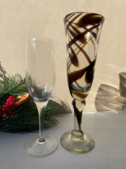 Mexican Glassware 2 pc Set Blown Glass Champagne Glasses  Mexican Blown Glassware Champagne Flute