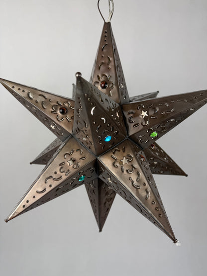 Mexican Tin Star With Color Marbles Moravian Star Tin Punched Star Hanging Star Light