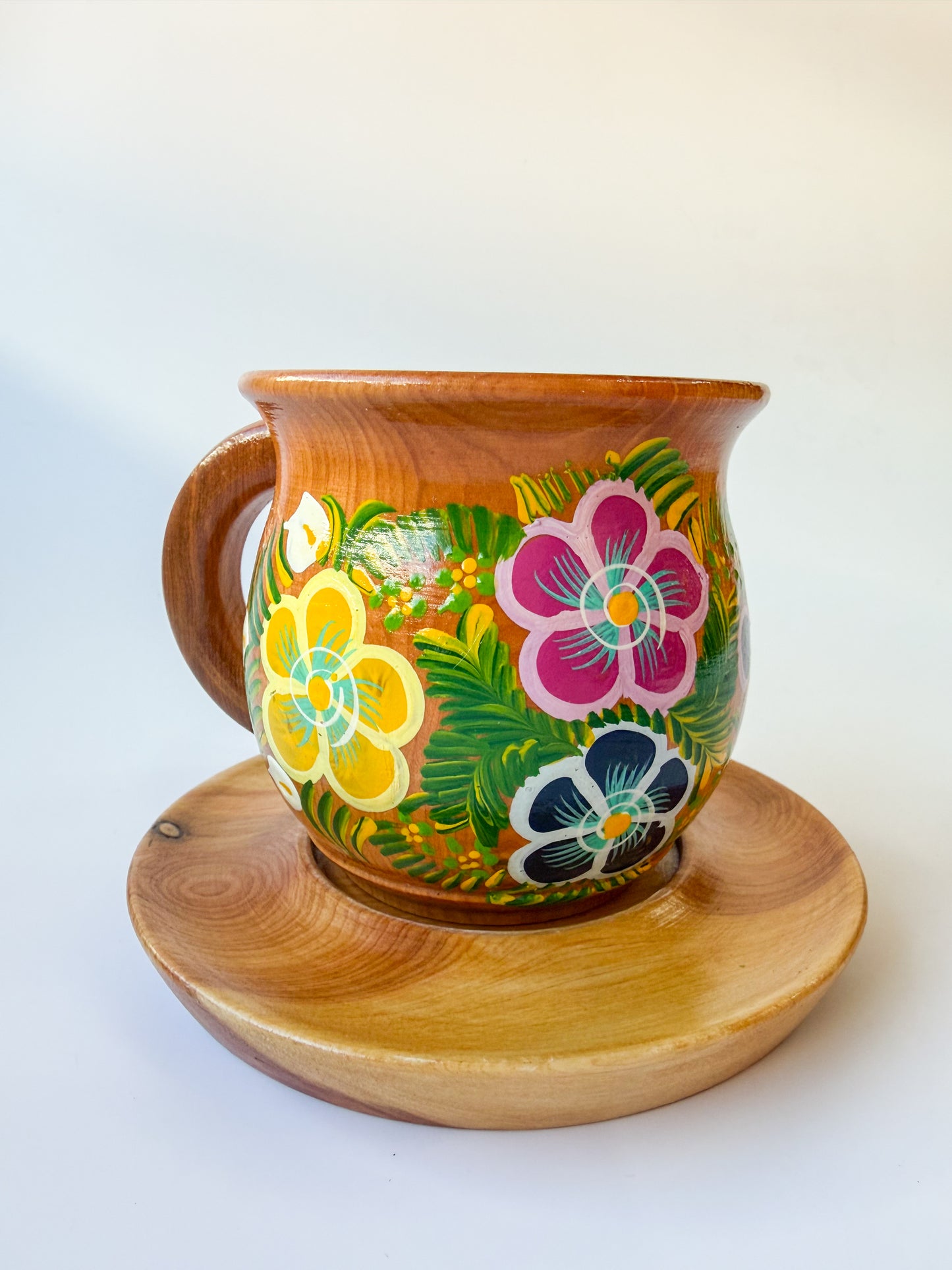 Mexican Handpainted Wooden Mug - Taza Parota