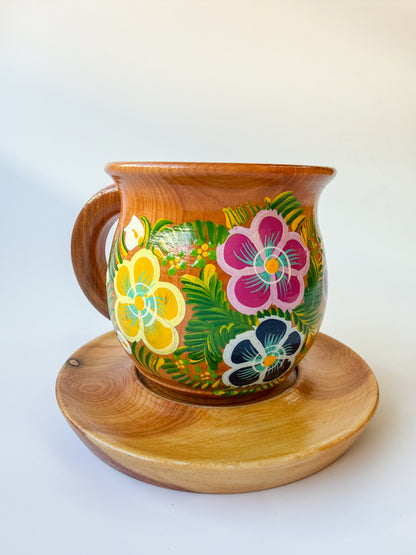 Mexican Handpainted Wooden Mug - Taza Parota