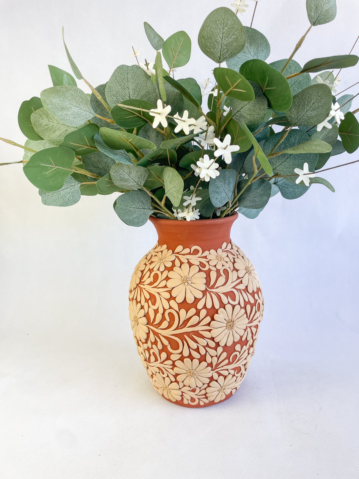 Gaytan Clay Embroidered Tall Mexican Flower Vase Mexican Modern Flower Vase Barro Bordado Florero