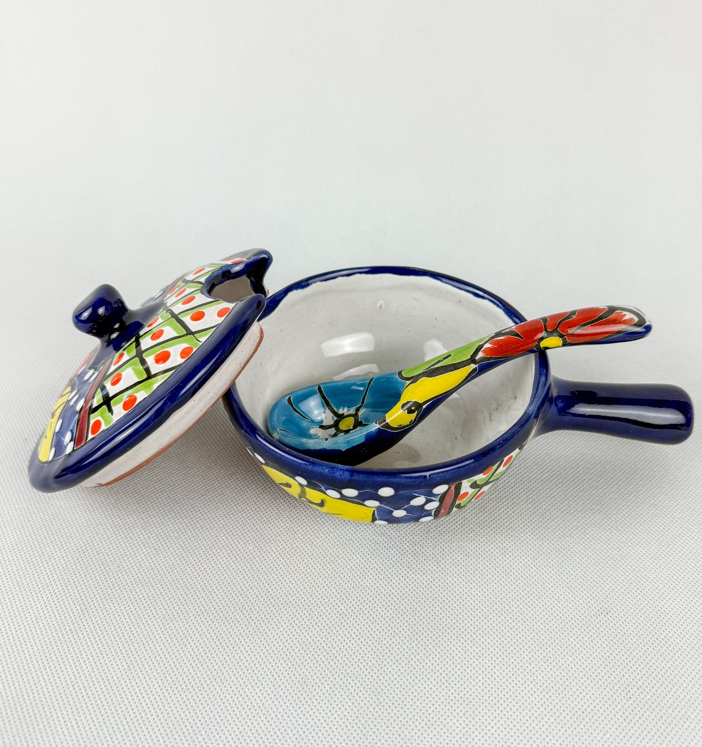 Mexican Salsa Bowl Talavera Bowl With Handle And Spoon Salsera Con Tapa