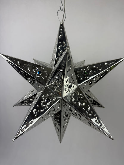 Mexican Tin Star With Color Marbles Moravian Star Tin Punched Star Hanging Star Light