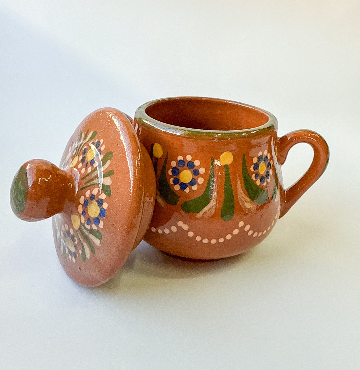Michoacan Sugar Bowl Azucarera de Barro Hand Painted Azucarera
