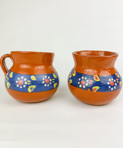 Michoacan Mexican Clay Mugs 2pc Set Mexican Cups Tazas De Barro Lead Free
