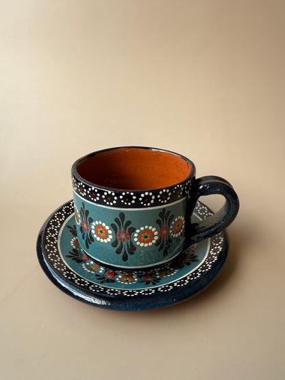 Michoacan Mexican Clay Mug and Plate Set Lead Free Clay Mug Taza