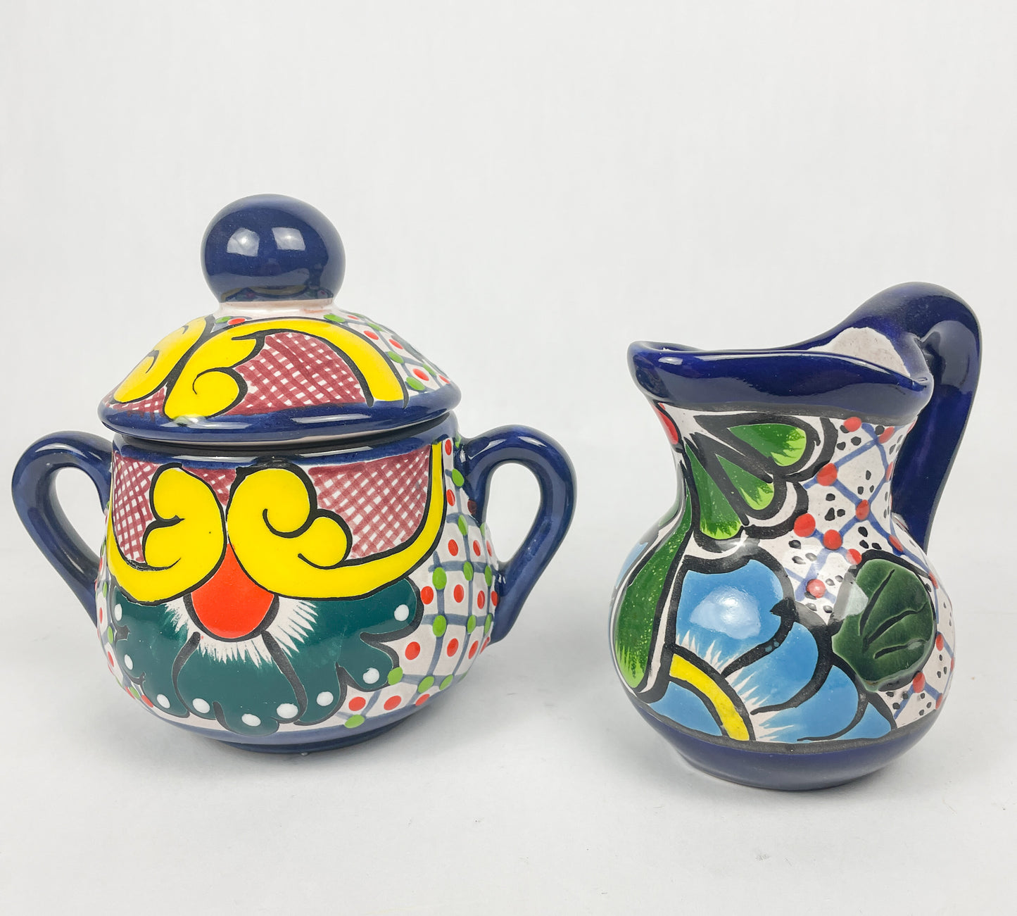 Talavera Mexican 2Pc Creamer Pitcher And Sugar Bowl Mexican Pitcher Azucarera y Jarra Talavera