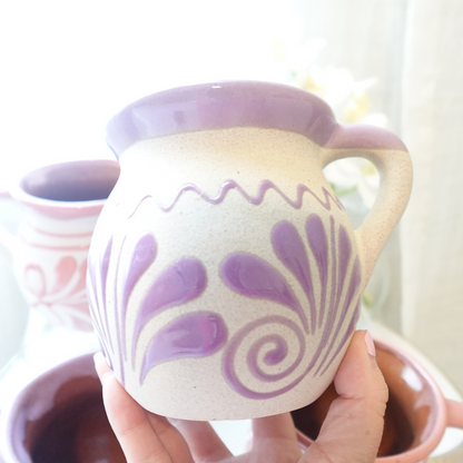 Pink and purple Mug set 2 or 4 Mexican coffee taza handmade clay, barro
