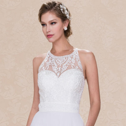 (LIVE 49) Solid color minimalist ultra long wedding dress.