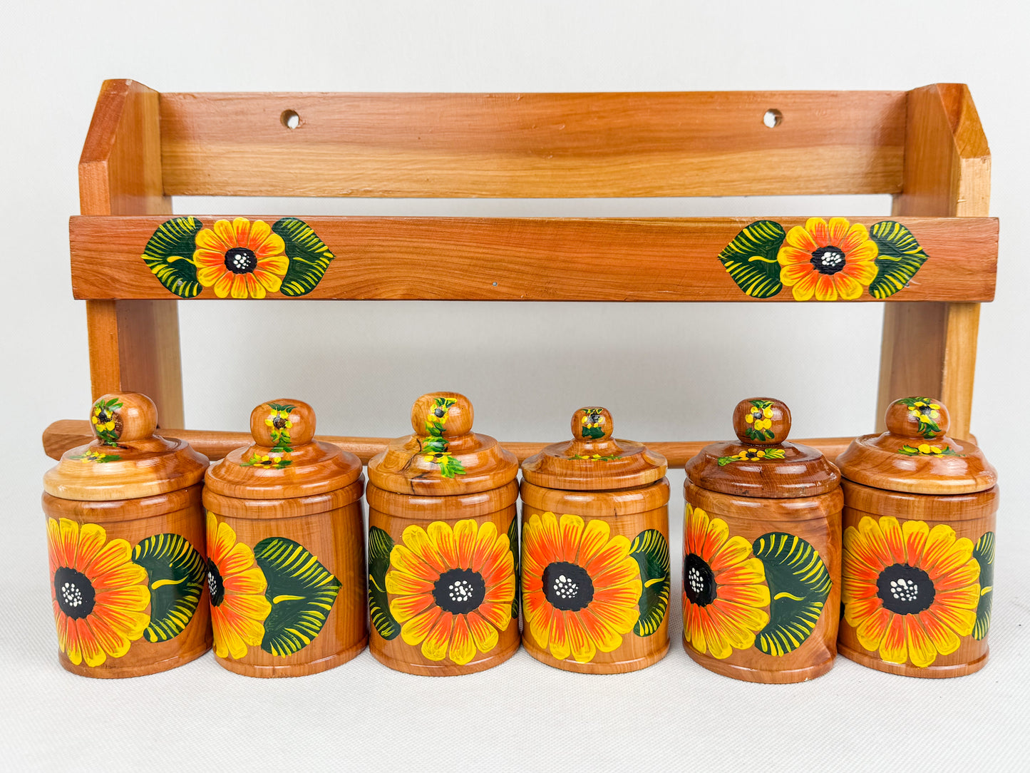 Mexican Handpainted Wood Spice Rack - Juego Especieros Parota