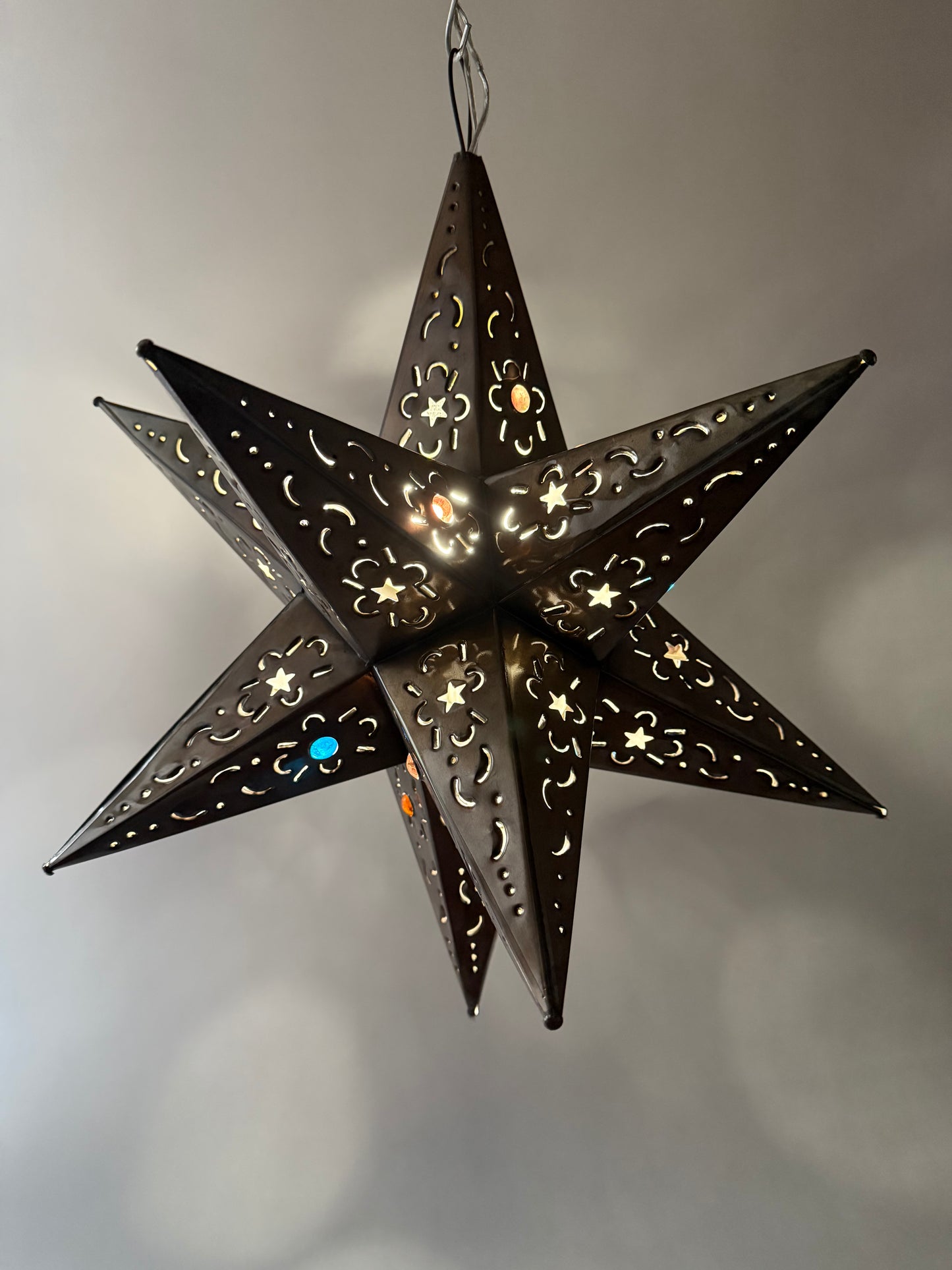 Mexican Tin Star With Color Marbles Moravian Star Tin Punched Star Hanging Star Light