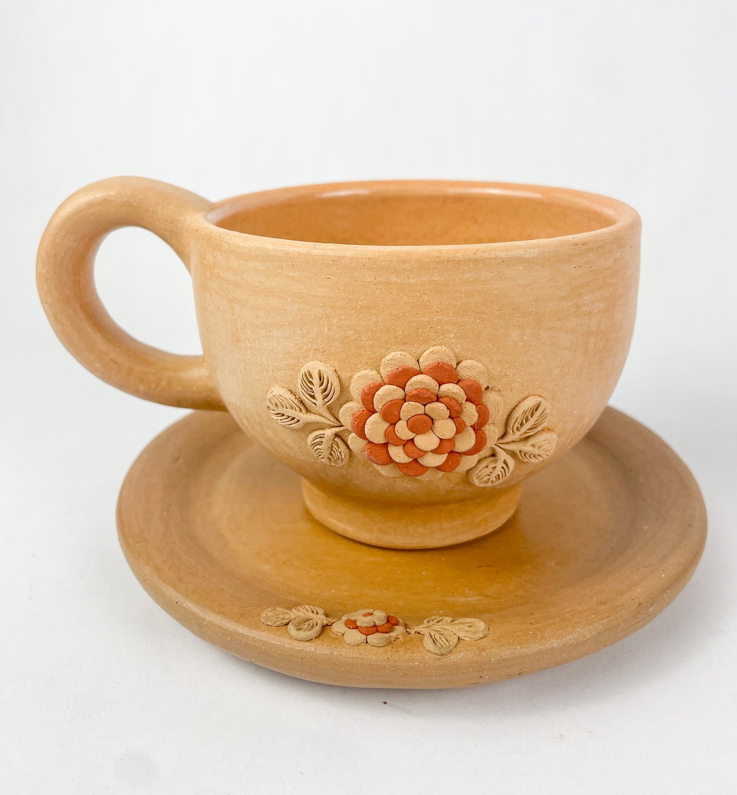 Velasco Oaxaca Pottery Mug With Plate Clay Filigree Filigrana Oaxacan Pottery Atzompa Pottery