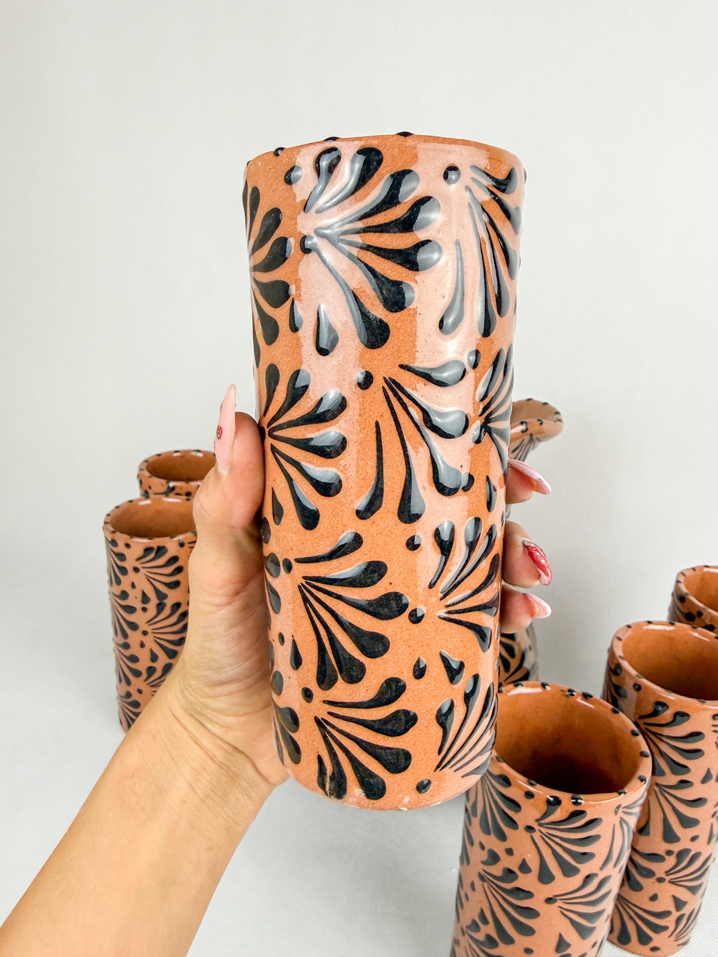 Brown Talavera Style Pitcher Set -  Juego Jarra Cafe