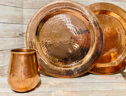 Mexican Copper Plates and Cups 4pc Set - Set Platos Vasos Cobre
