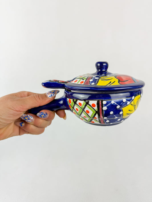 Mexican Salsa Bowl Talavera Bowl With Handle And Spoon Salsera Con Tapa