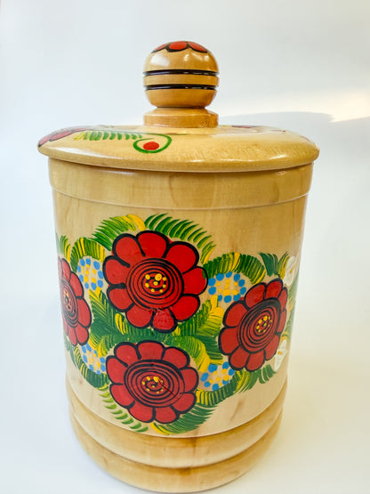 Mexican Hand Painted Wood Canister - Azucarera Parota